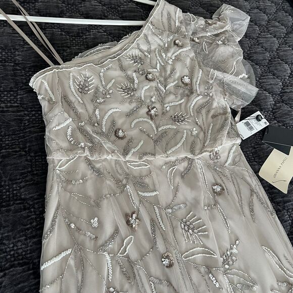 Adrianna Papel One Shoulder Beaded Formal Gown Biscotti New With Tags size 12 - Picture 14 of 14